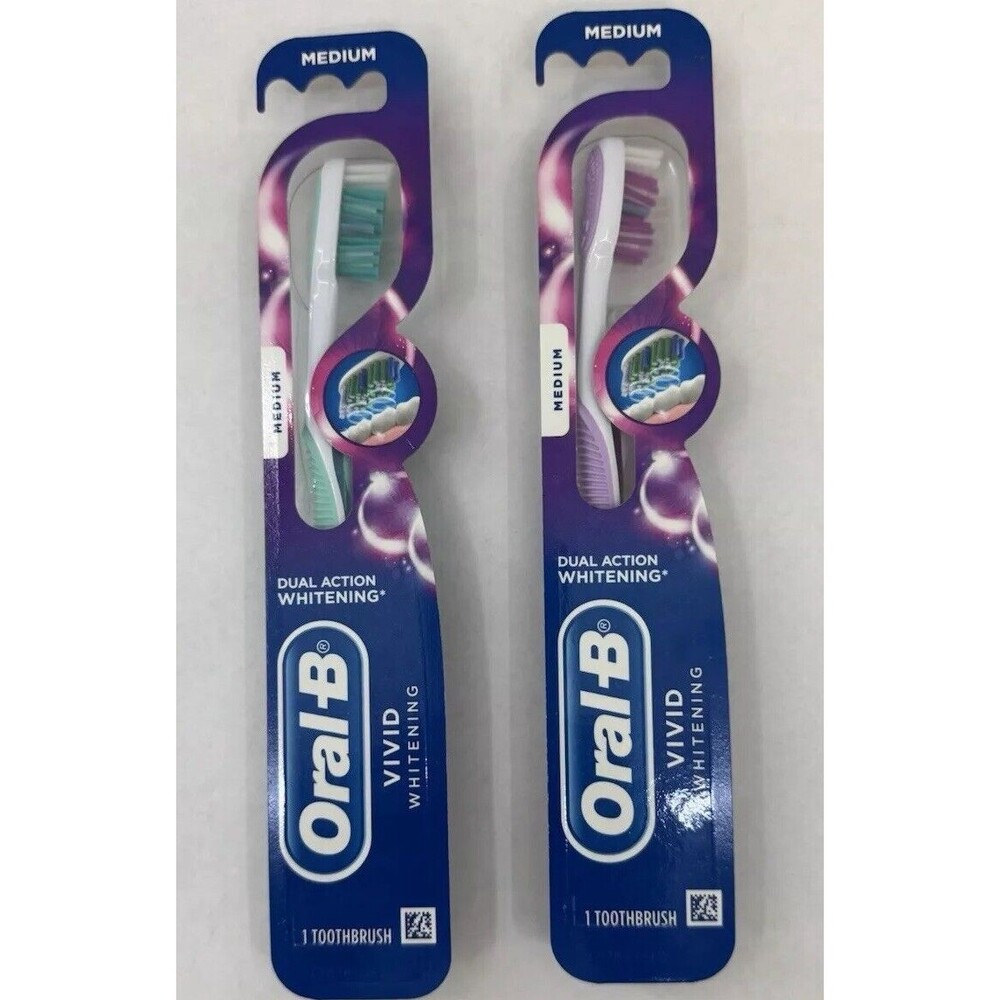 Lot of 2 ORAL B Vivid Whitening Toothbrush‎ Medium Purple Green New Sealed